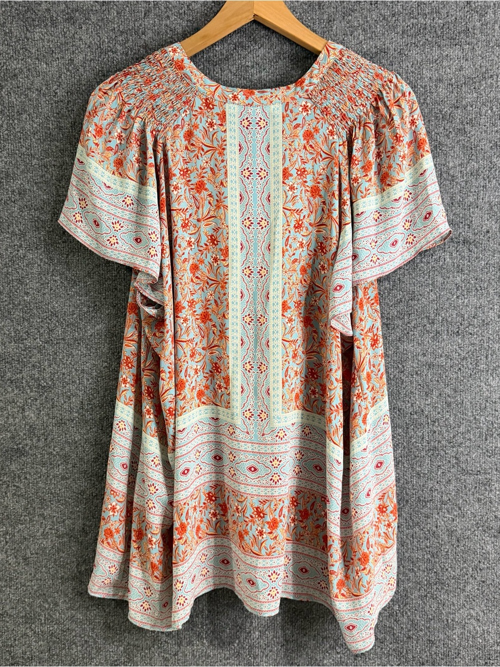 Rose + Olive Womens 2X Boho Button Front Top Flutter Sleeve Office Casual Flowy - Picture 2 of 8